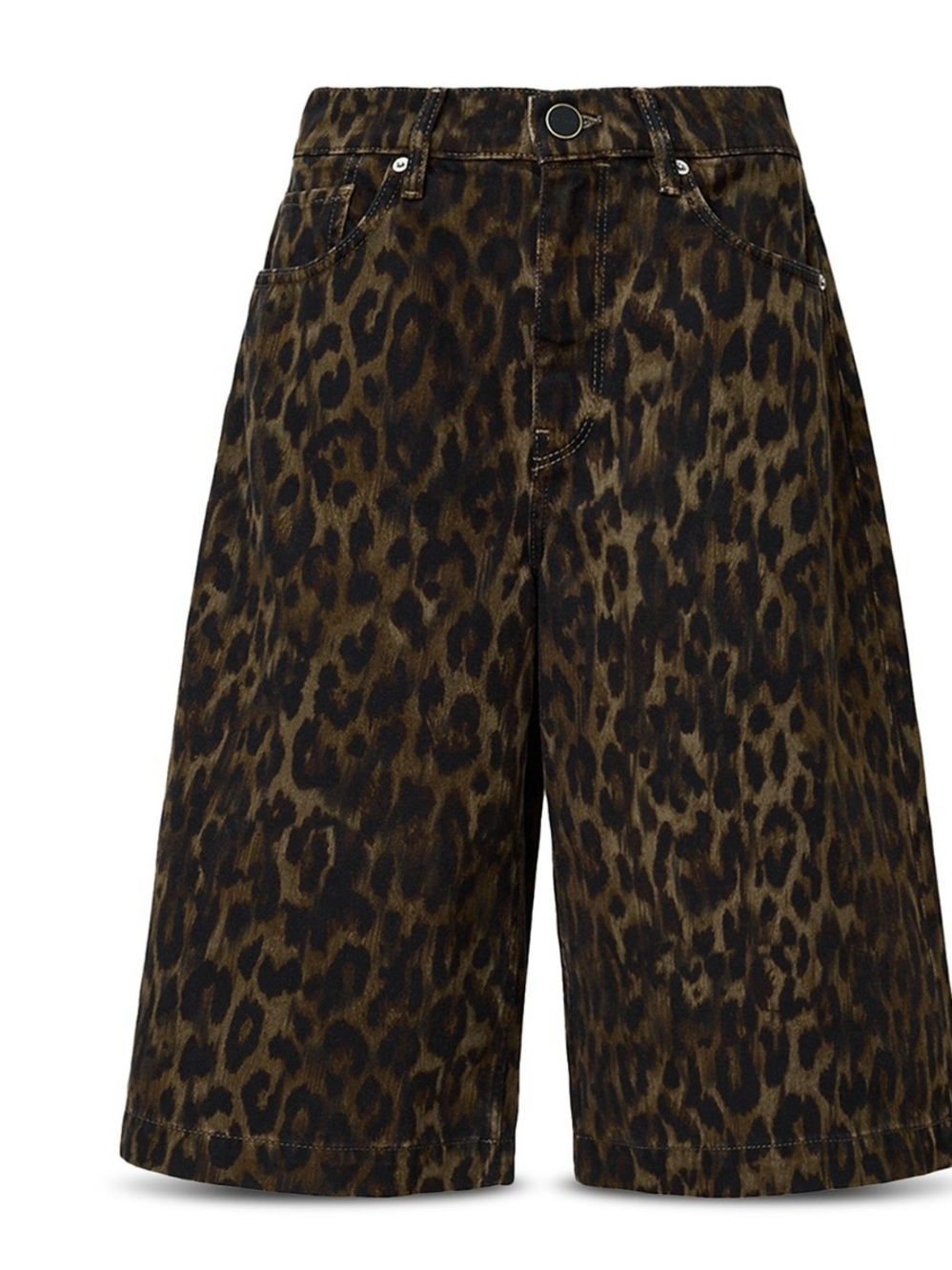 AllSaints Leopard Print Denim Louie Long Shorts - Picture 6 of 9